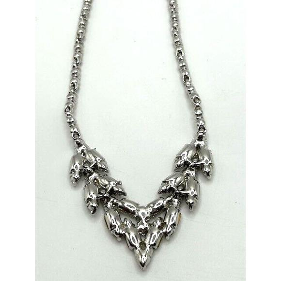 Vintage Silver Tone Bogoff Rhinestone Art Deco Style Drop Necklace - Picture 8 of 11